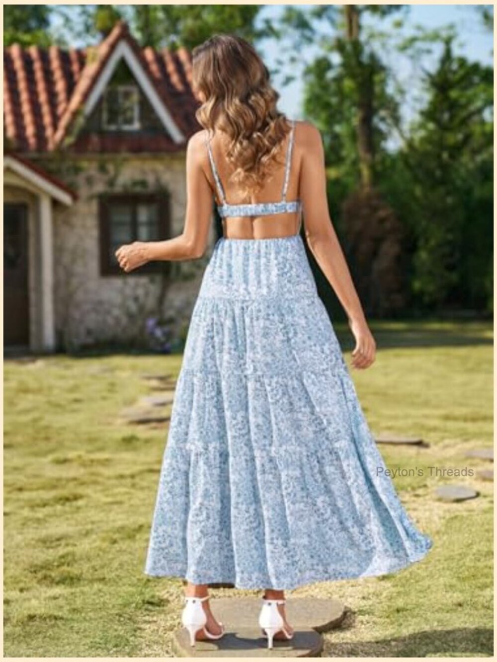 Boho Floral Maxi Dress with Spaghetti Strap and Adjustable Strap - Picture 3 of 6